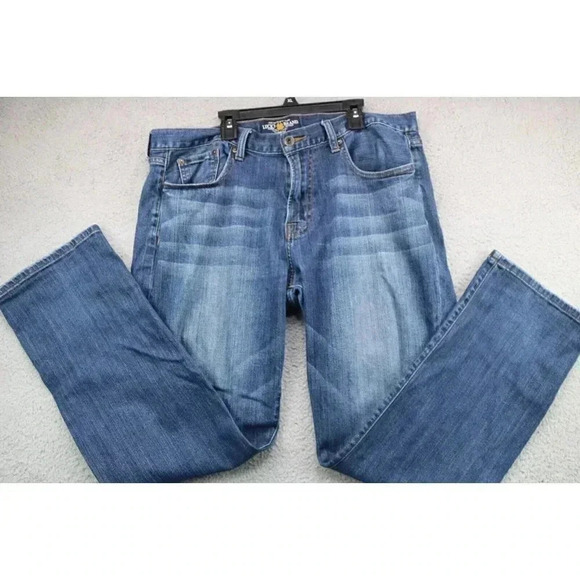 Lucky Brand Men's Blue Jeans-38 x 32-Distressed-211 Original Straight - Picture 4 of 7